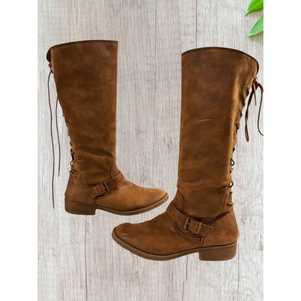 Eurosoft Women's Selden Size 11M Brown Back Corset Lace, Side Zipper Tall Boots